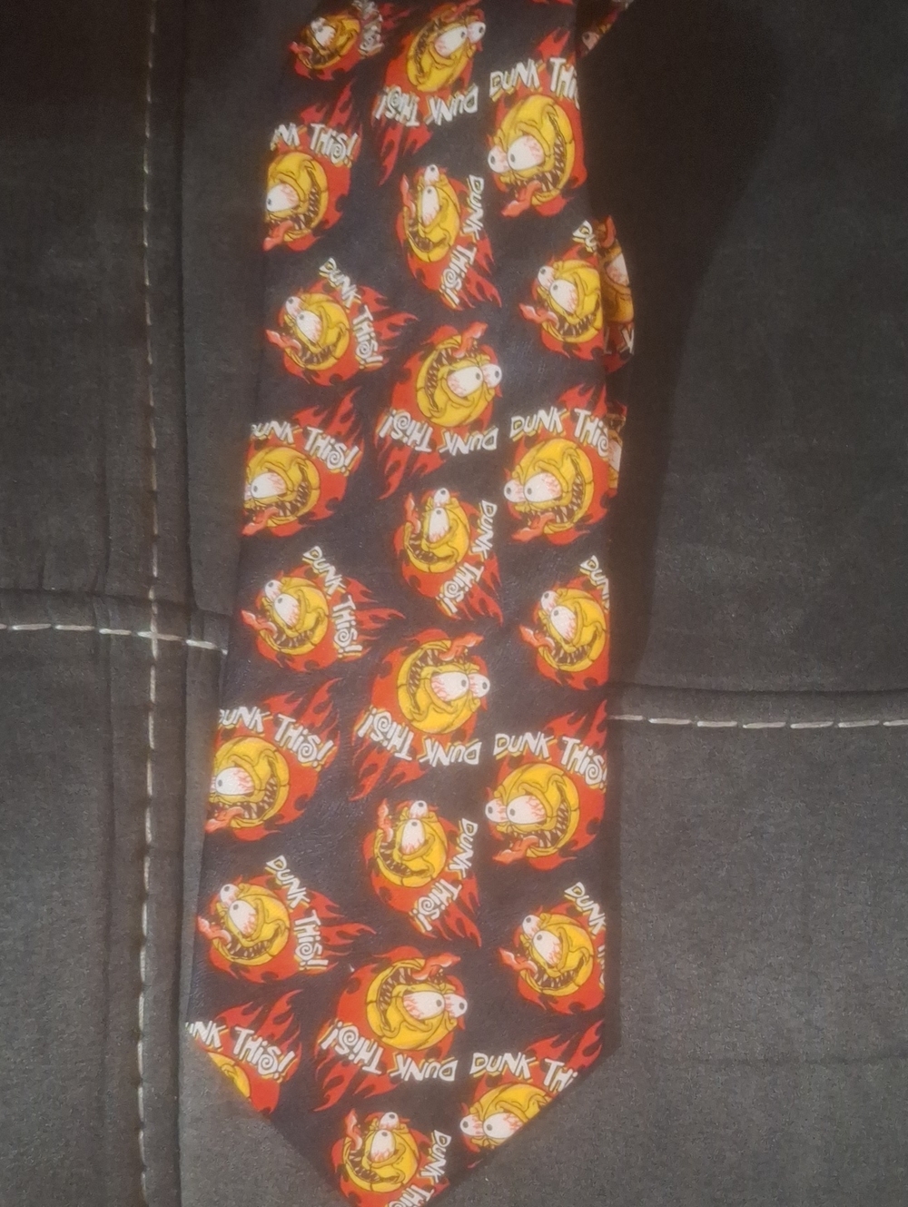 Novelty 'Dunk This!' Cartoon Basketball Tie in Black and Orange